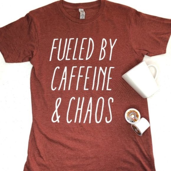 MH Collection Tops - Fueled by Caffeine & Chaos Tee Fall Spice Red Small Boutique NWOT